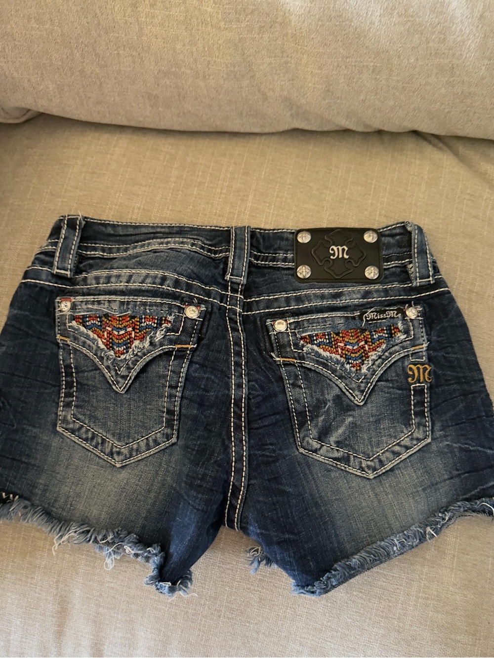Miss Me Embroidered Dark Blue Denim Cutoff Shorts - Picture 2 of 2